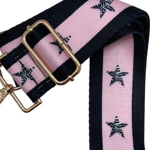 Black Light Pink Stars and Stripes Adjustable Crossbody Bag Purse Guitar Strap - Picture 2 of 3